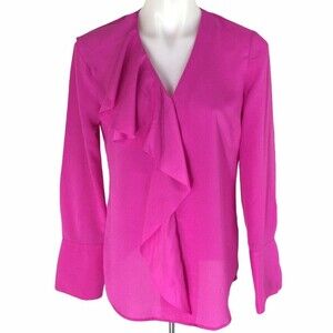 BANANA REPUBLIC Long Sleeve Cascade Ruffle Top Womens Bright Pink Size Small